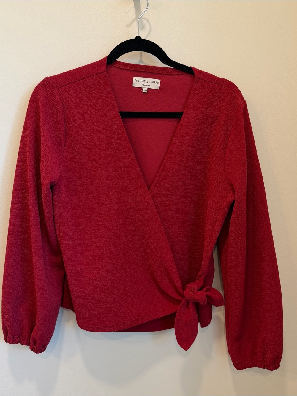Madewell‎ Texture & Thread Red Wrap Blouse Tie Front Bow Women’s Med Holiday